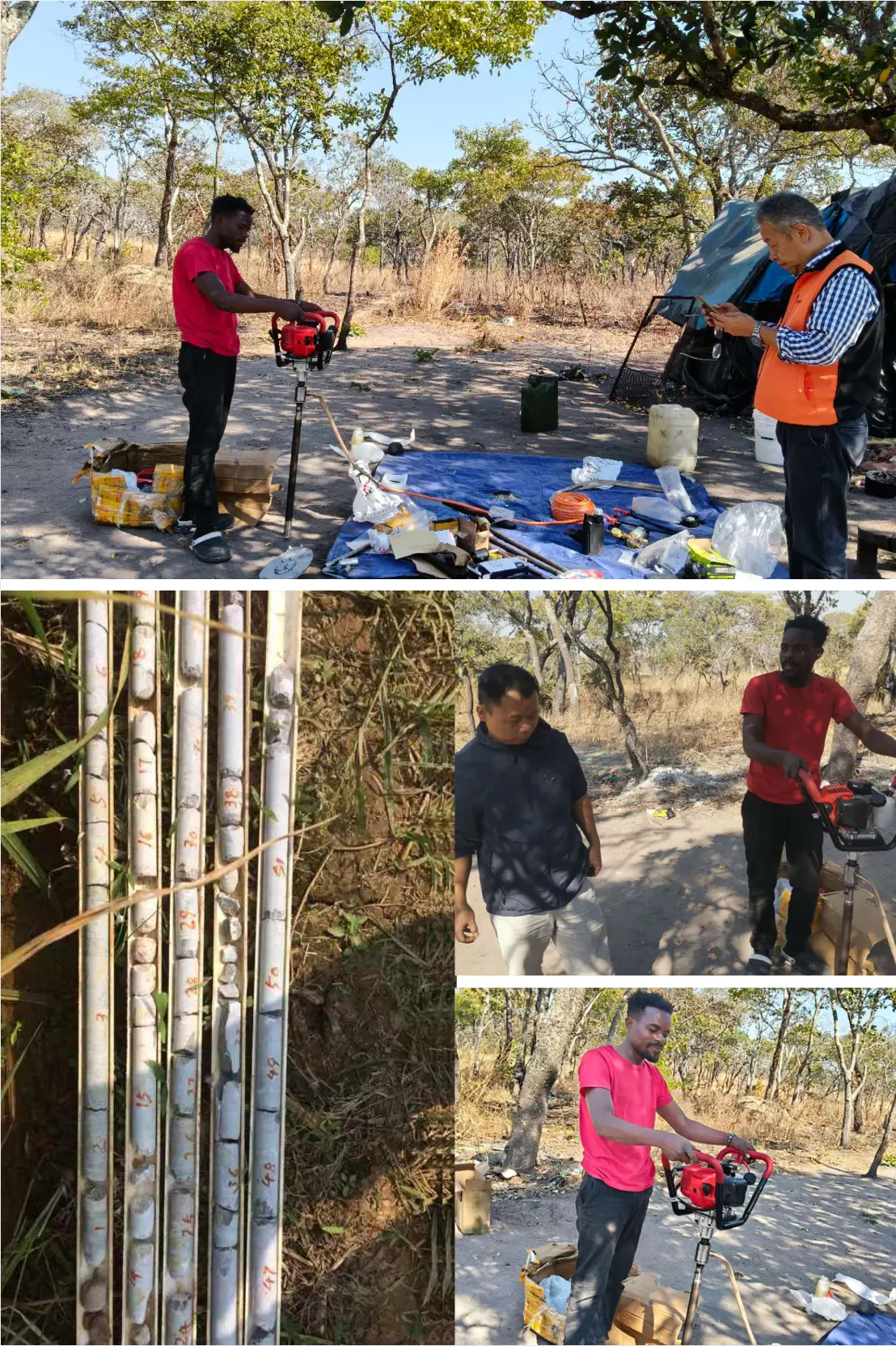Aurora Rigs trainer conducting a hands-on technical training session for new authorized dealers on the TerroCore Series portable drill rig in Kitwe, Zambia.